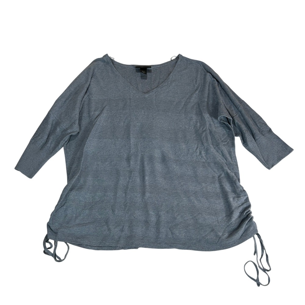 Lane Bryant Blue 100% Cotton V-Neck Sweater 3/4 Sleeve Ruched Side Tie 18/20